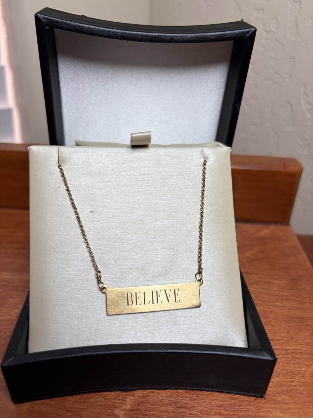 Danielle Stevens Believe Gold Tone Bar Pendant Necklace